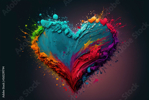 Heart of intense colors  conceptual image of Valentine s Day  Valentine s Day  created with Generative AI technology