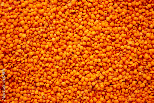 Red Lentils Legume background, top view.