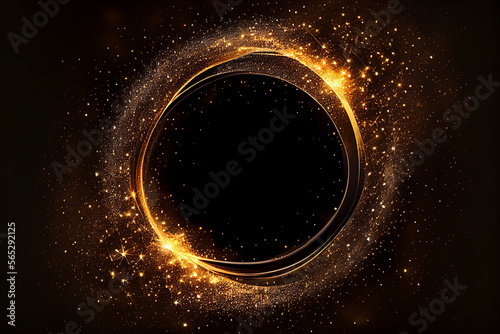 beautiful sparkle gold light abstract effect circle frame in black background
