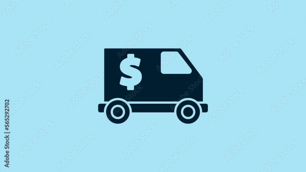Blue Armored truck icon isolated on blue background. 4K Video motion graphic animation Blue Armored truck icon isolated on blue background. 4K Video motion graphic animation