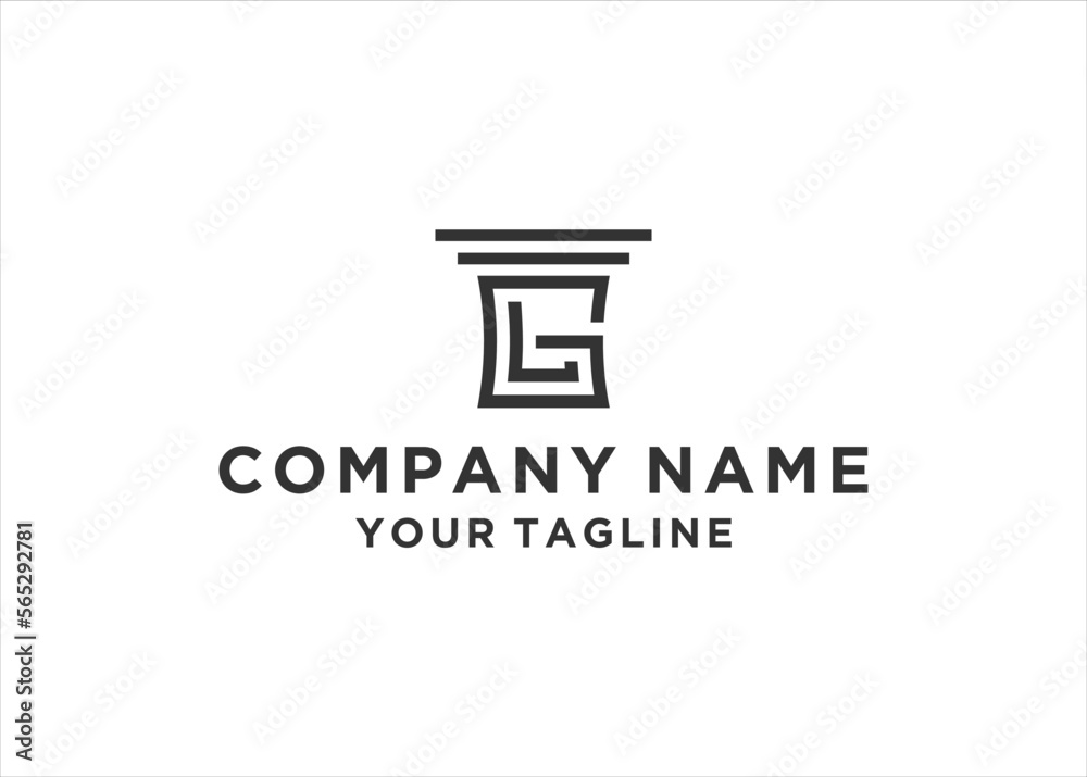 Creative Law firm pillar with GL letter logo design template	
