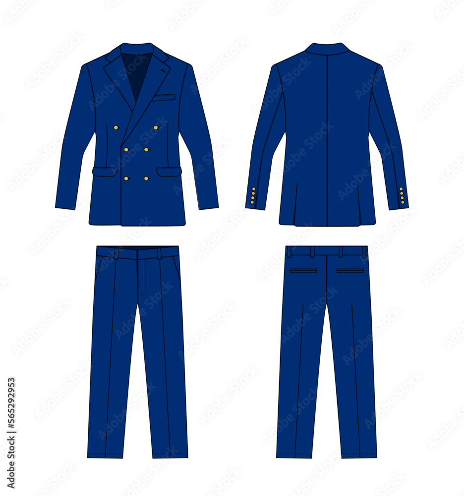 2 piece suits ( double breasted ) vector template illustration | blue 2 piece suits ( double breasted ) vector template illustration | blue
