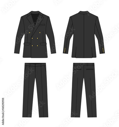 2 piece suits ( double breasted ) vector template illustration | black
