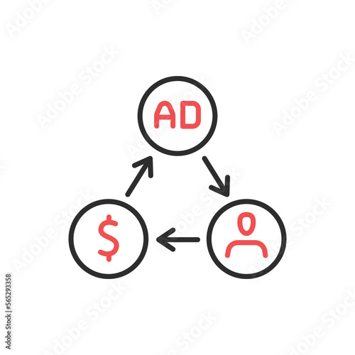 Convert money into advertising to find customers and profits icon. High quality coloured vector illustration.