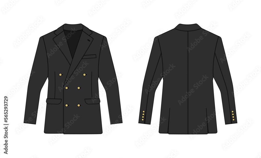 Naklejka premium Double breasted suit jacket vector template illustration | black