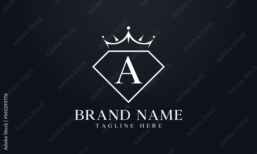 Fototapeta premium Diamond crown vector. Luxury queen logo for jewelry vector with letters