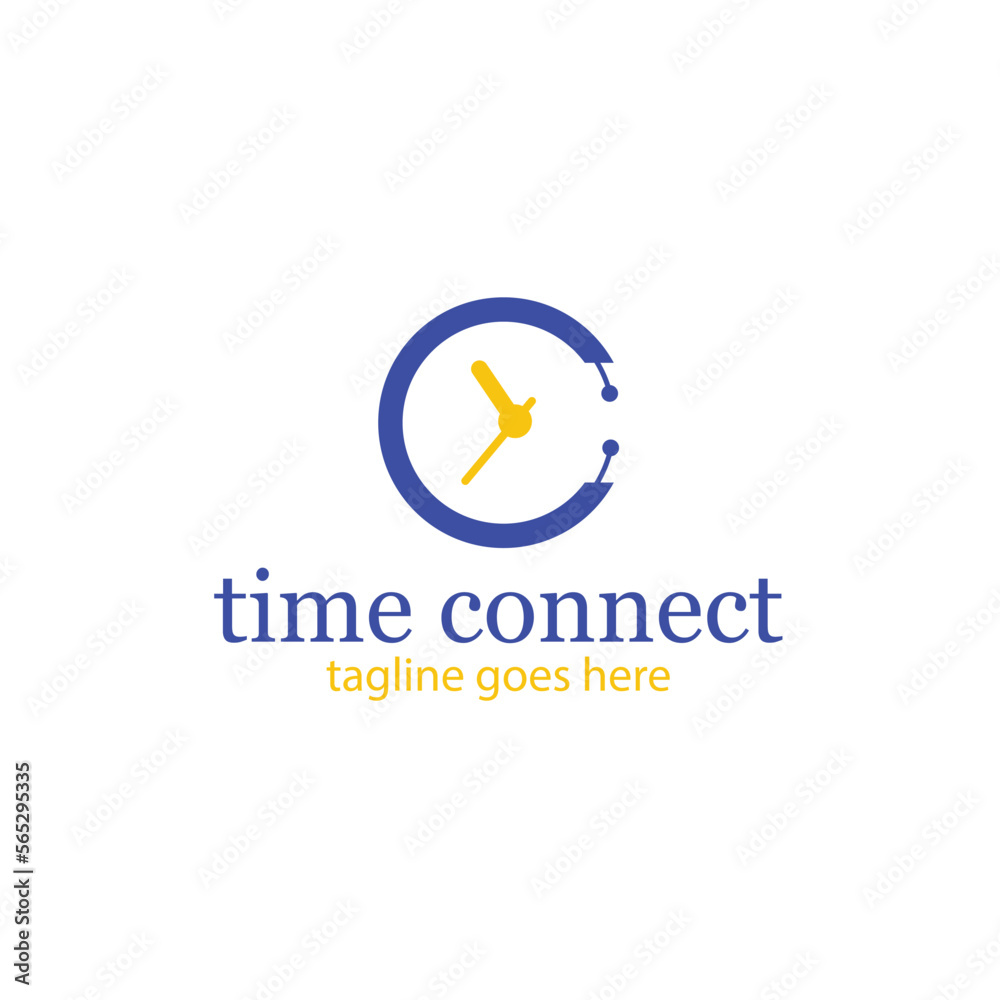Time Connect Logo Design Template with time icon. Perfect for business, company, restaurant, mobile, app, etc.