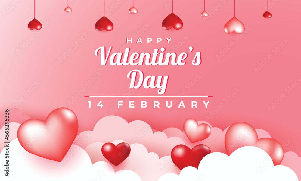  Happy Valentines day background with Heart Shaped Balloons. Vector illustration.banners.Wallpaper.flyers, invitation, posters, brochure, voucher discount.