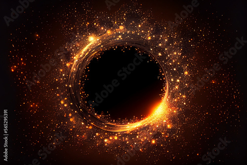beautiful abstract effect, orange sparkle light circle frame in black background