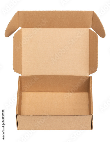 Open empty mailer carton box isolated