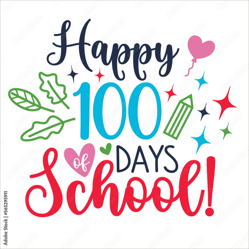 Obraz premium 100 Days Of School Funny phrase. Hand drawn inspirational quote about dogs. Lettering for poster, t-shirt, card, invitation, sticker. Vector illustration
