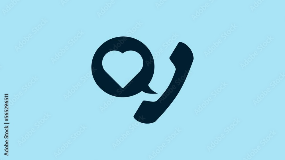 Blue Telephone with heart emoji speech bubble get message on screen icon isolated on blue background. Valentines day. 4K Video motion graphic animation Blue Telephone with heart emoji speech bubble get message on screen icon isolated on blue background. Valentines day. 4K Video motion graphic animation