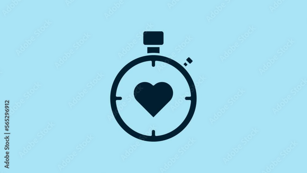 Blue Heart in the center stopwatch icon isolated on blue background. Valentines day. 4K Video motion graphic animation Blue Heart in the center stopwatch icon isolated on blue background. Valentines day. 4K Video motion graphic animation