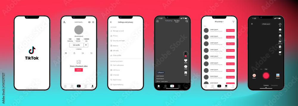 Tik Tok interface. Tik Tok screen social media, social network