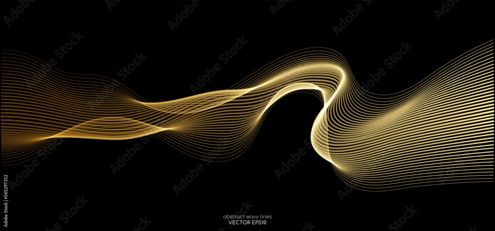 Vector abstract light lines wavy flowing dynamic in gold gradient ...