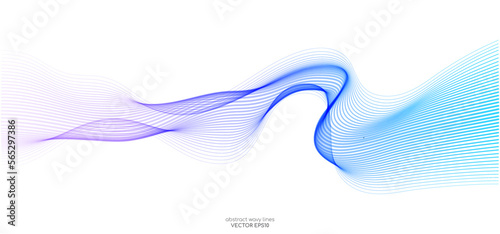 Vector wave lines smooth curve flowing dynamic colorful gradient blue purple pink isolated on white background for concept of technology, digital, communication, science, music
