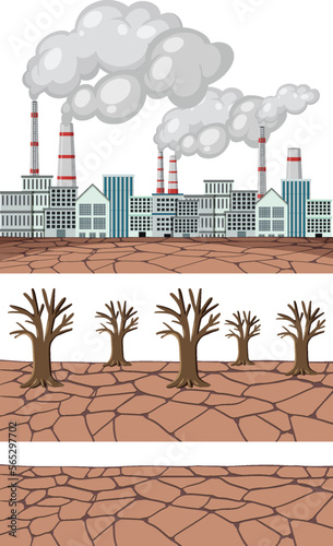Pollution air from factory caused greenhouse effect and dry land
