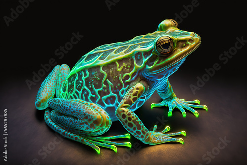 Neon colorful frog. Generative AI.
