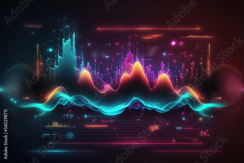 Abstract Sound waves. Frequency audio waveform, music wave HUD interface elements, voice graph signal cyberpunk, Generative ai