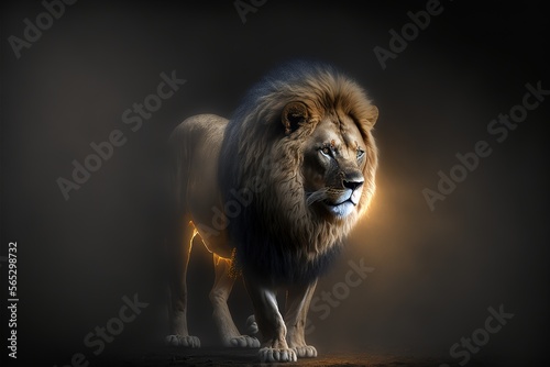 Lion Walking In Dark With Some Light Shinning On It Generative AI