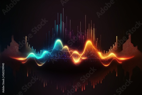 Abstract Sound waves. Frequency audio waveform, music wave HUD interface elements, voice graph signal cyberpunk, Generative ai