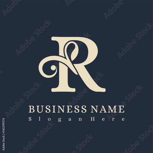 Initial R Letter with Flourish for Luxury Boutique, Hotel, Fashion Business Logo Idea Template