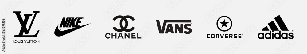 Popular Fashion logos. Chanel, Vans, Converse, Louis Vuitton, Adidas, Nike,  etc. Editorial vector icon. Stock Vector | Adobe Stock