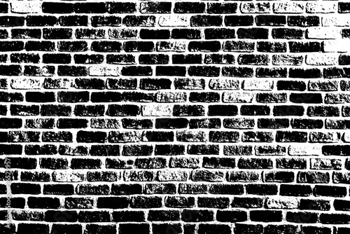 Old dark dirty crumbling grungy ancient brickwall. Uneven messy pitted rot surface of fissured decor. Cracked daub of crannied retro fortress. Rusty grime decayed rustic dusty wall block for 3D design