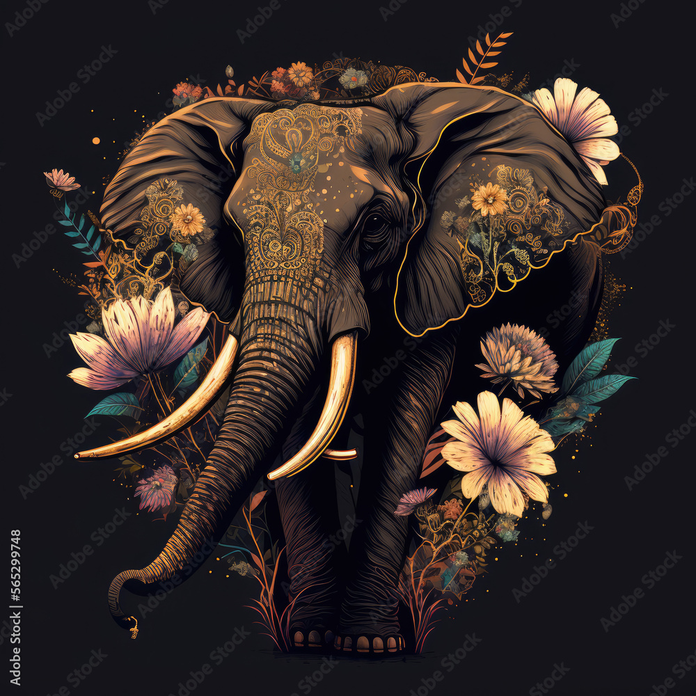 Elephant, Abstract, floral Design Generative AI Technology