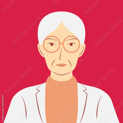 Portrait of an elderly woman with eyeglasses in flat illustration and soft color
