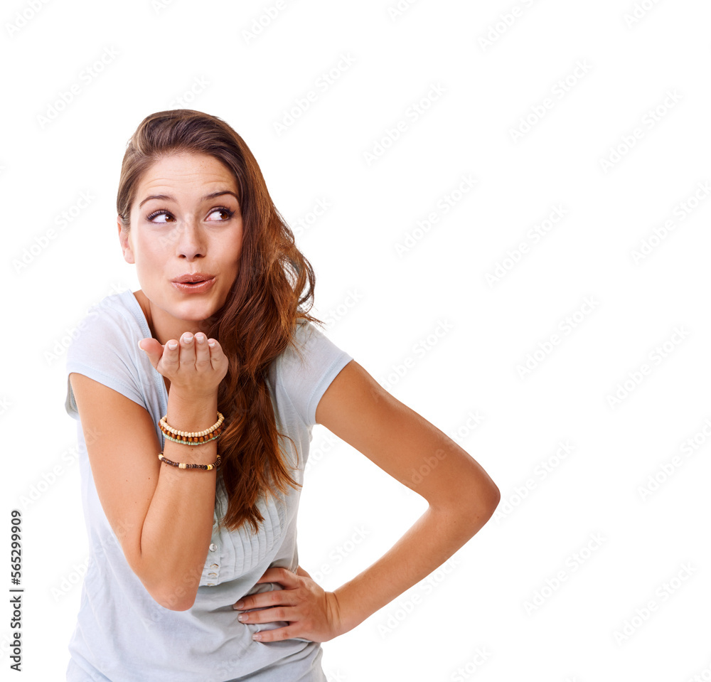 cropped shot of a beautiful young woman blowing a kiss at the camera Isolated on a PNG background. cropped shot of a beautiful young woman blowing a kiss at the camera Isolated on a PNG background.