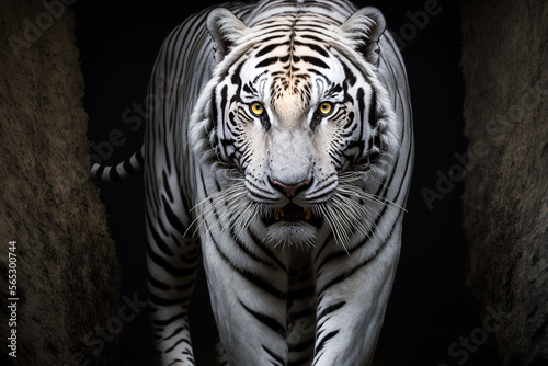 Portrait of a wild white tiger in natural habitat, generative ai