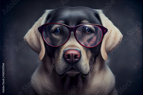 Labrador retriever wearing glasses looking at the camera, generative ai