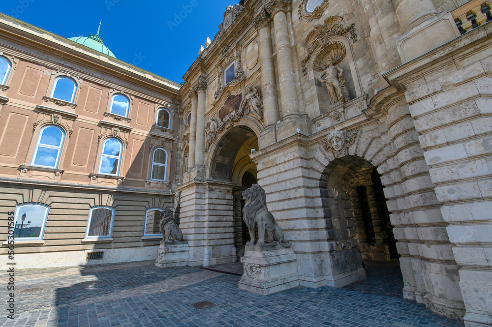 Lion Courtyard and gate in Buda Castle Royal Palace and Hungarian National Gallery in Budapest, Hungary