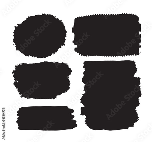 Abstract vector shapes, black graphic elements for product design, banners and buttons blot splatter