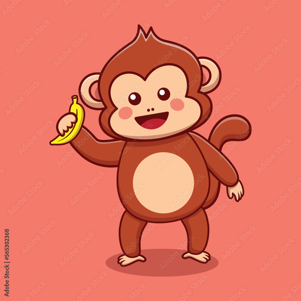Cute monkey holding banana cartoon vector icon illustration. kawaii animal icon Cute monkey holding banana cartoon vector icon illustration. kawaii animal icon