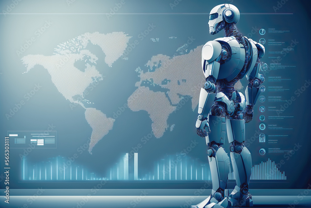 Roboter erklärt AI mit Charts Future Digital Art Hintergrund Background Generative ai Illustration Chart Whiteboard Demo Brainstorming