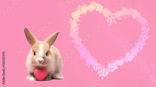 illustrazione tramite intelligenza artificiale di dolce coniglietto che tiene nelle zampe un cuore, coniglio dell'amore, biglietto di auguri di san Valentino, stile ritratto in studio