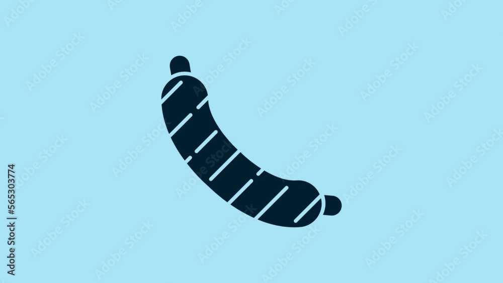 Blue Sausage icon isolated on blue background. Grilled sausage and aroma sign. 4K Video motion graphic animation Blue Sausage icon isolated on blue background. Grilled sausage and aroma sign. 4K Video motion graphic animation