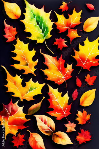 Background of beautiful painted autumn leaves. Generative AI