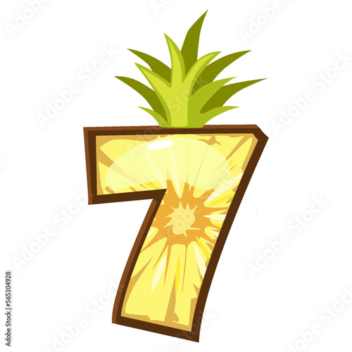 Cute pineapple number 7, vector digit seven