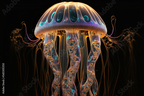 Jellyfish on Black Background, Generative AI