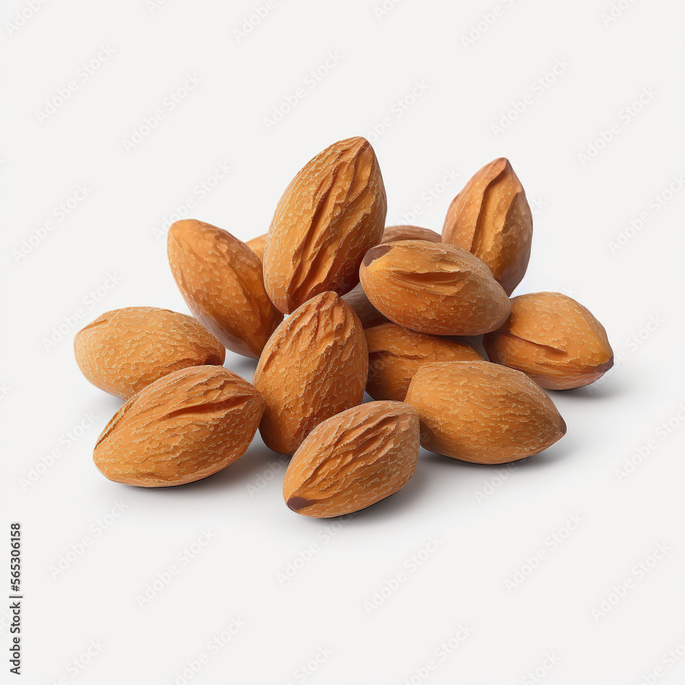 Wholesome and Nutritious. A Close-up Look at Almonds and Dried Fruit on a White Background Wholesome and Nutritious. A Close-up Look at Almonds and Dried Fruit on a White Background