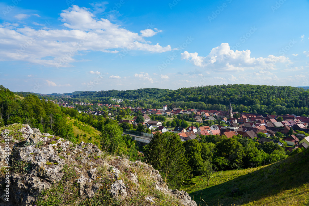 Obraz premium Landscape on the Steinberg in the landscape protection area in Herzberg am Harz, Lower Saxony. View from the mountain to the surrounding nature. 