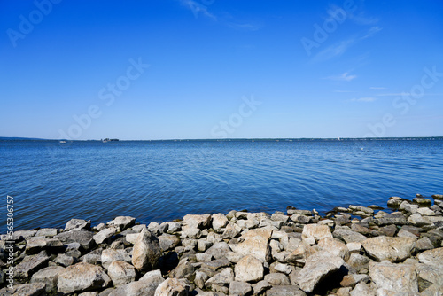 View of the Steinhuder Meer near Hanover in Lower Saxony. Landscape at the lake with the surrounding nature. 