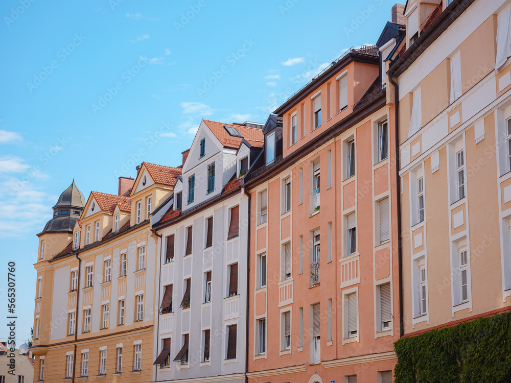 Fototapeta premium facades of old European houses downtown Munich, Germany