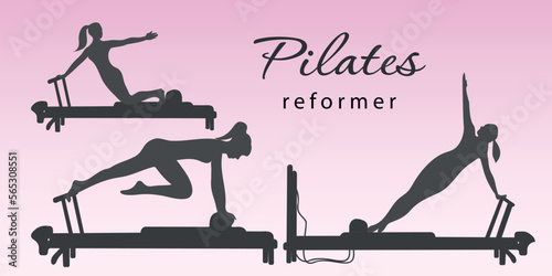 Pilates. Silhouette of a girl doing Pilates on a simulator. A concept for business. Vector illustration