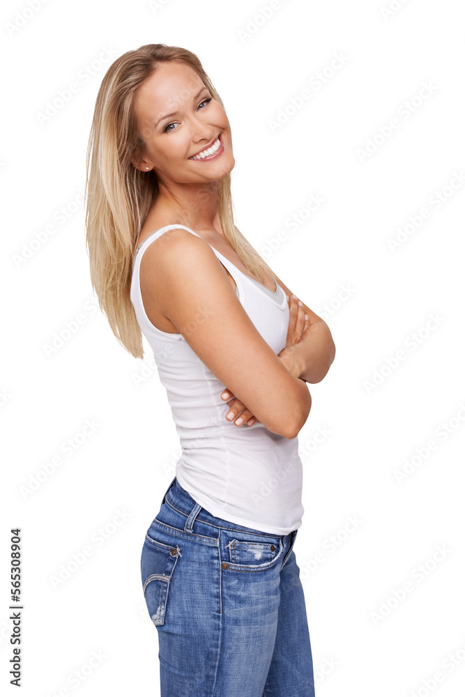 Portrait of a gorgeous young woman smiling with her arms folded Isolated on a PNG background. Portrait of a gorgeous young woman smiling with her arms folded Isolated on a PNG background.