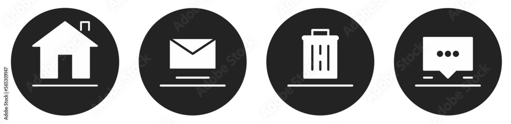 Home icon, mail icon, delete icon or trashcan icon, speech buble icon, icon set Home icon, mail icon, delete icon or trashcan icon, speech buble icon, icon set