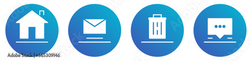 Home icon, mail icon, delete icon or trashcan icon, speech buble icon, icon set blue gradient color 